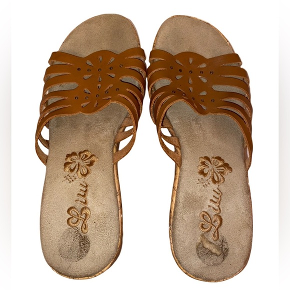 Luli Brand Ladies Cork Slide In Wedge Sandals in Tan and Natural in Size 8M - Picture 2 of 9